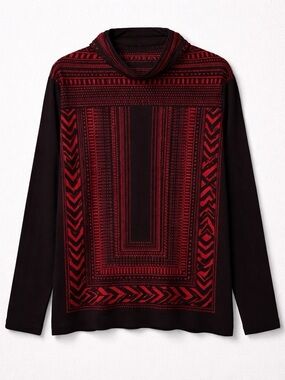 Susan Graver Black Stretch Top with Geometric Pattern Turtleneck